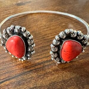 Handcrafted Boho Western Lacey Open Bangle, Yellow or Coral Stone, Gift Box